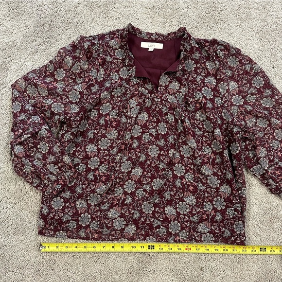 EUC loft boho peasant blouse maroon burgundy like new - Picture 2 of 7